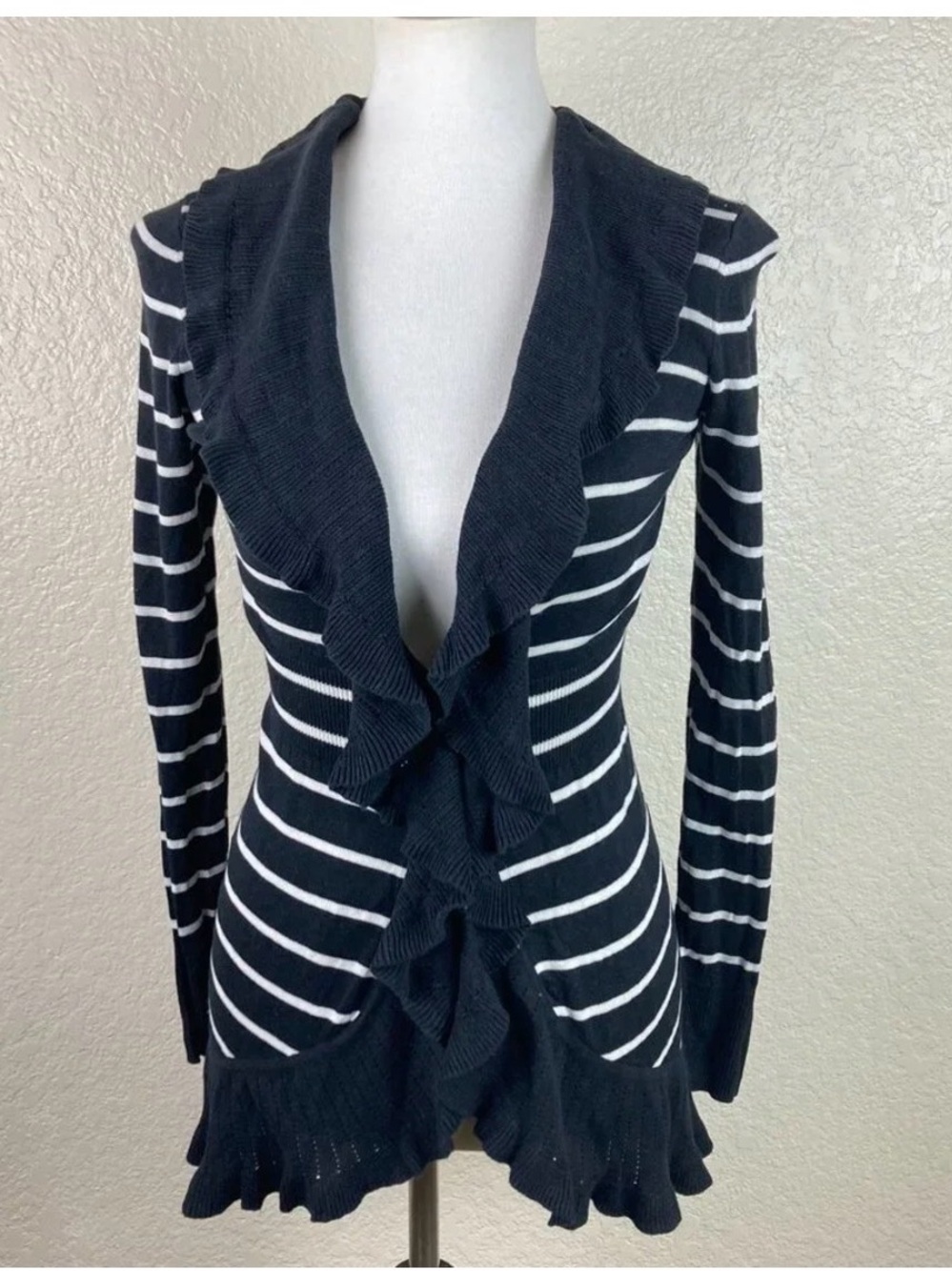 Black and White Striped Cardigan